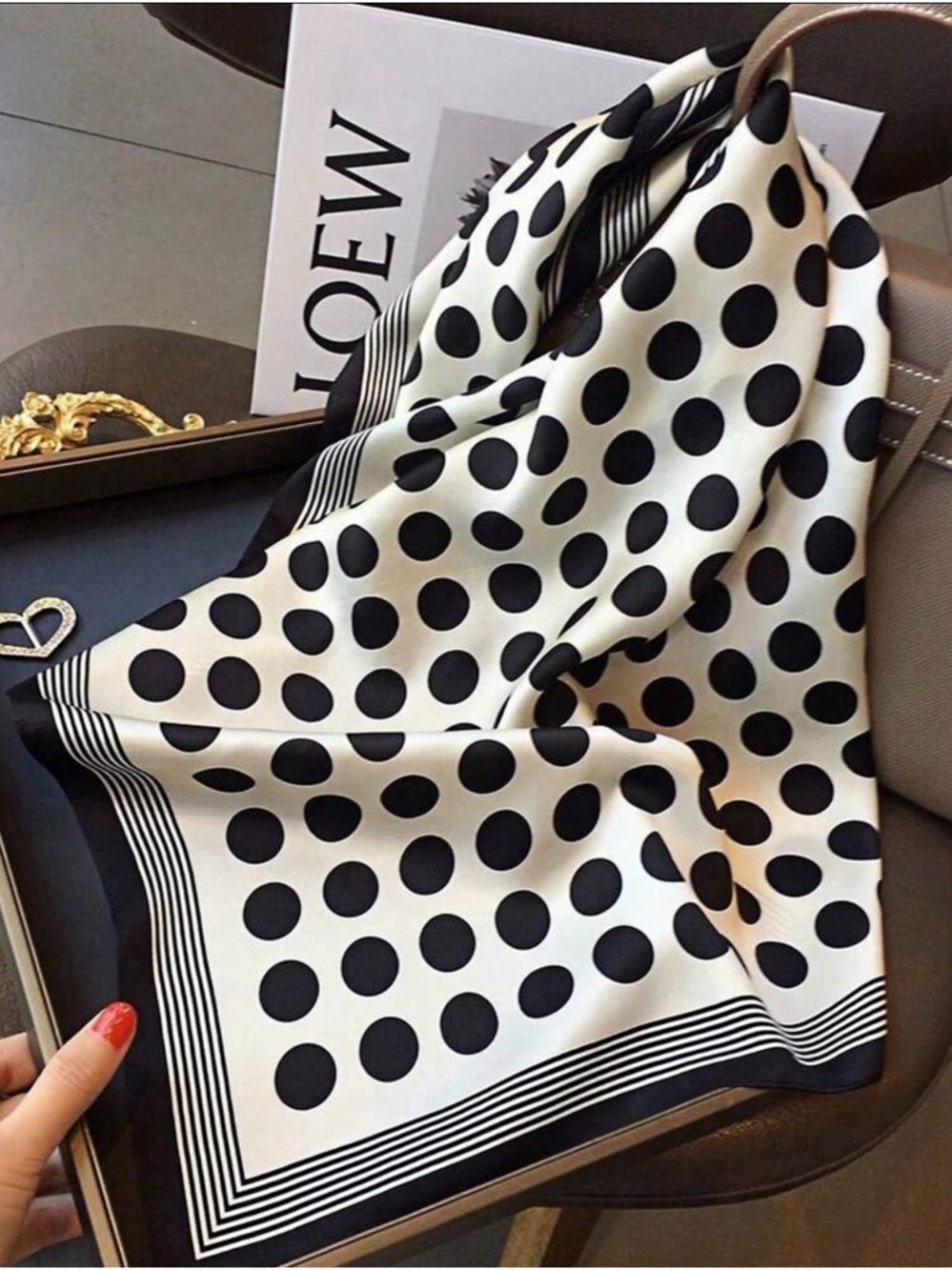 Black and White Polka Dot Silky Feeling Scarf NIP